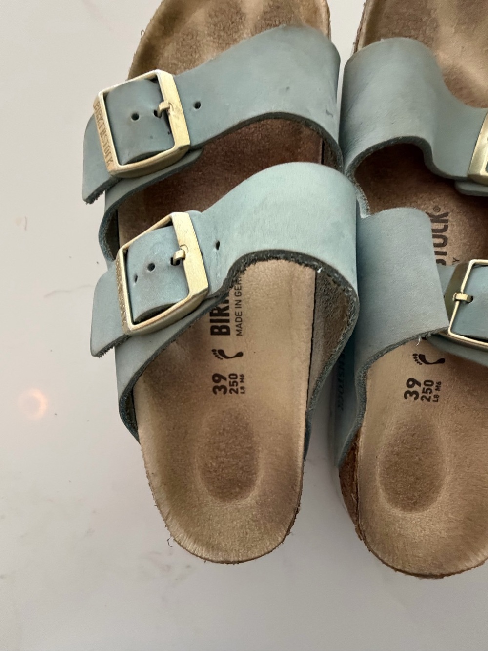 Birkenstock Arizona Double Strap Sandals in Pale Blue with Silver Buckles - Picture 2 of 7